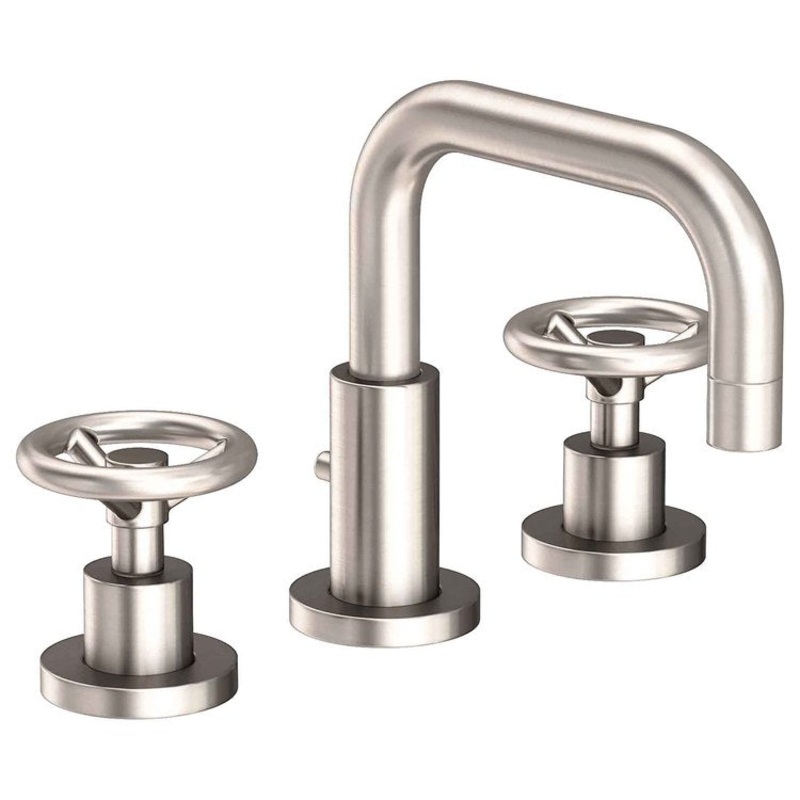 Lavatory Faucet Tyler Widespread 8 to 20 Inch Spread 2 Wheel Satin Nickel PVD 1.2 Gallons per Minute Brass Spout Height 3-9/16 Inch