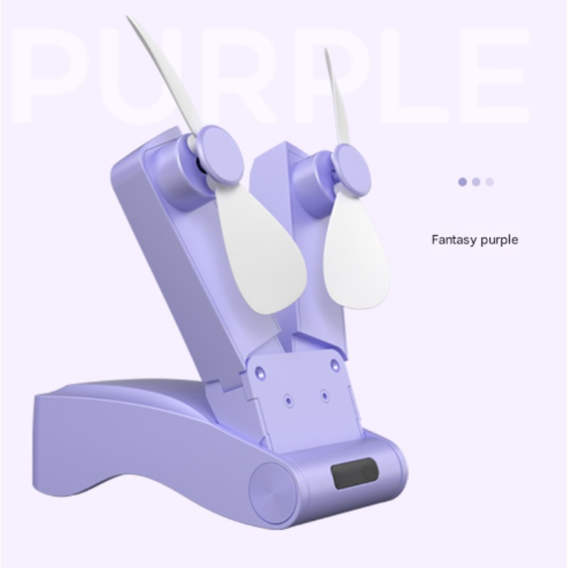 Purple Creative Dual-Head Folding Handheld Fan – USB Rechargeable, 3-Speed Strong Wind, 10.5×4.5x4cm