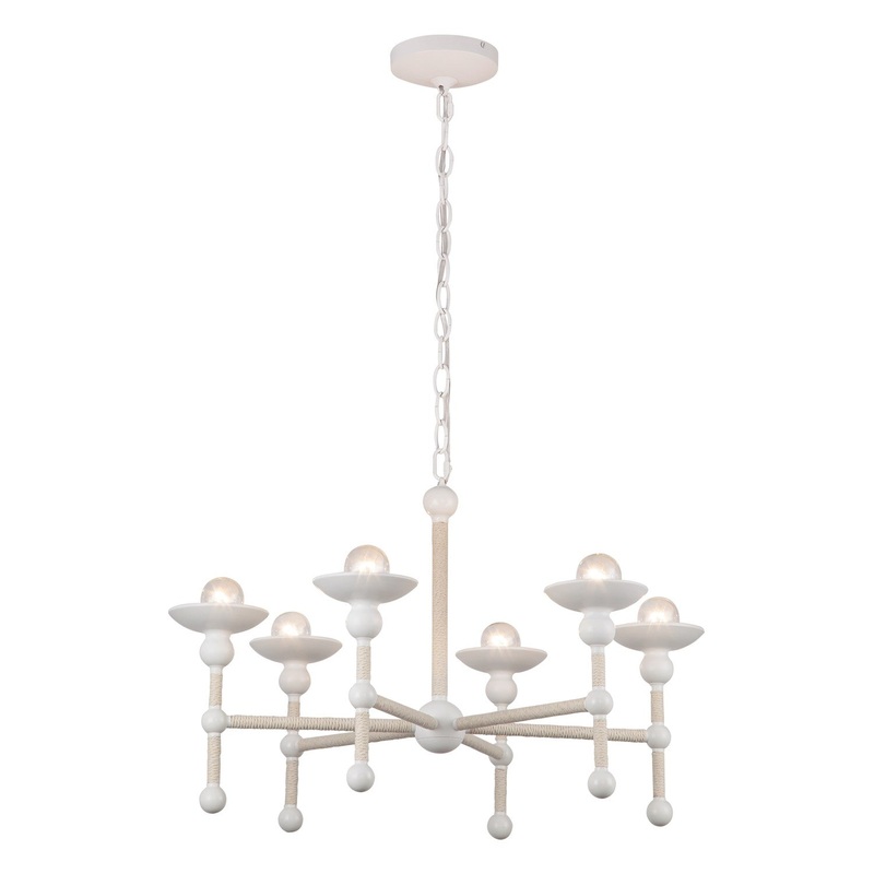Six Light Chandelier from the Nadine Collection in Matte White/Natural Cotton Finish by Alora