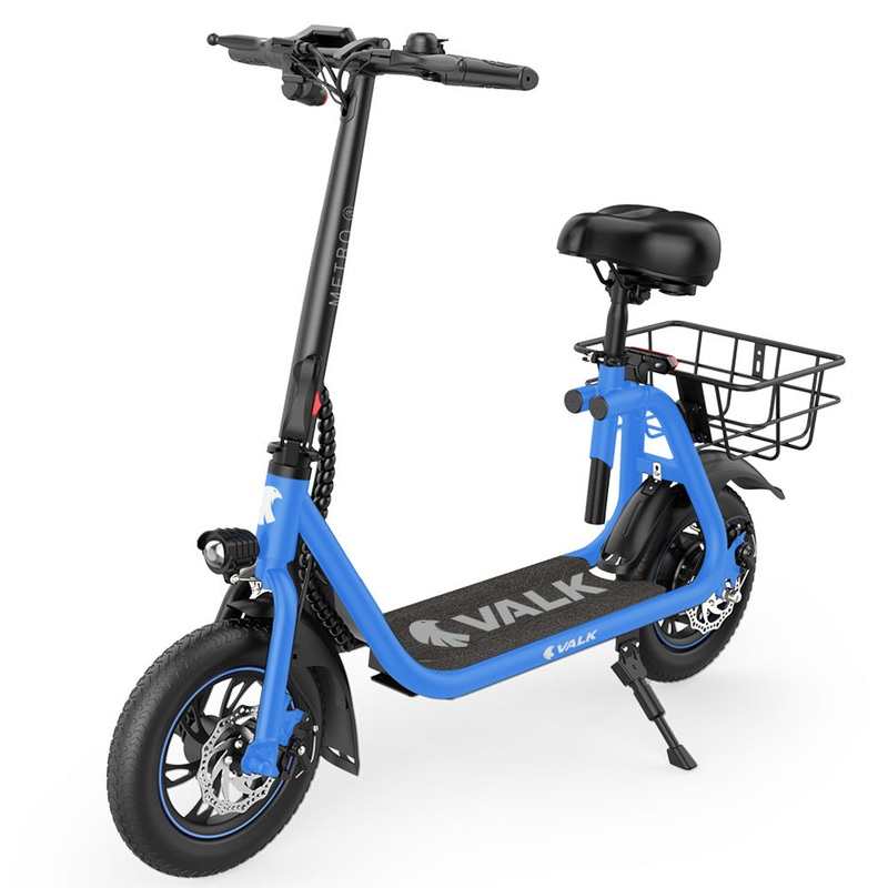 VALK Electric Scooter with Seat, Disc brakes, 12″ Tyres, Motorised eScooter for Adults Teens Commuter, Blue