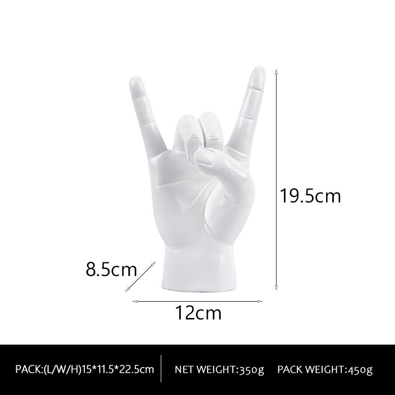 White Right Hand Resin Rock and Roll Hand Figurine – Stylish Desk and Living Room Decor