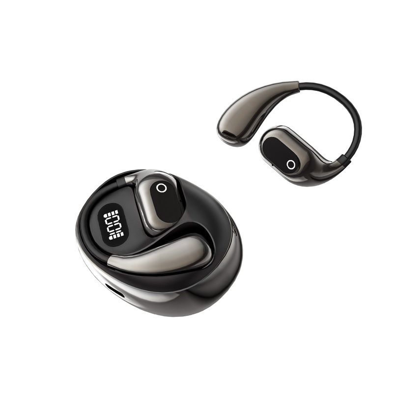 AI Smart Translation Earbuds – Open-Ear TWS Bluetooth Headphones with 144 Language Support & LED Display Case(black)