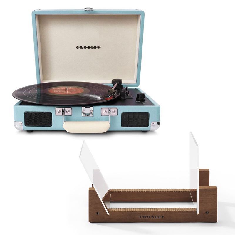 Crosley Cruiser Bluetooth Portable Turntable – Turquoise + Bundled Crosley Record Storage Display Stand