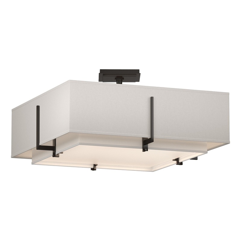 Exos Square Double Shade Semi-Flush Oil Rubbed Bronze Natural Anna Inner Shade & Flax Outer Shade