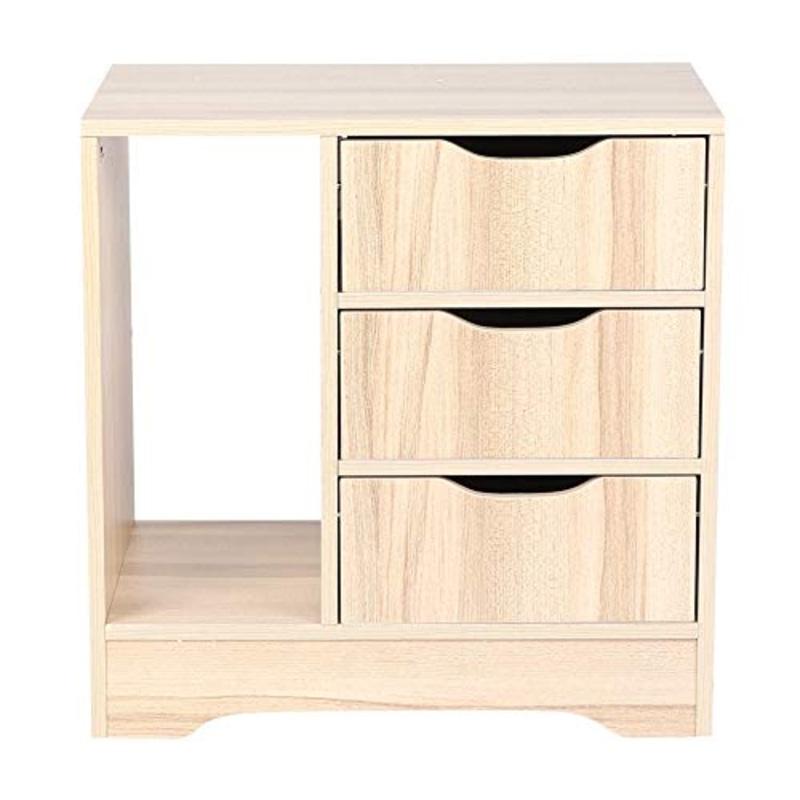 ffu Comodino, Comodino Moderno, Tre Cassetti, Mobili da Tavolo da Pranzo (Beige)