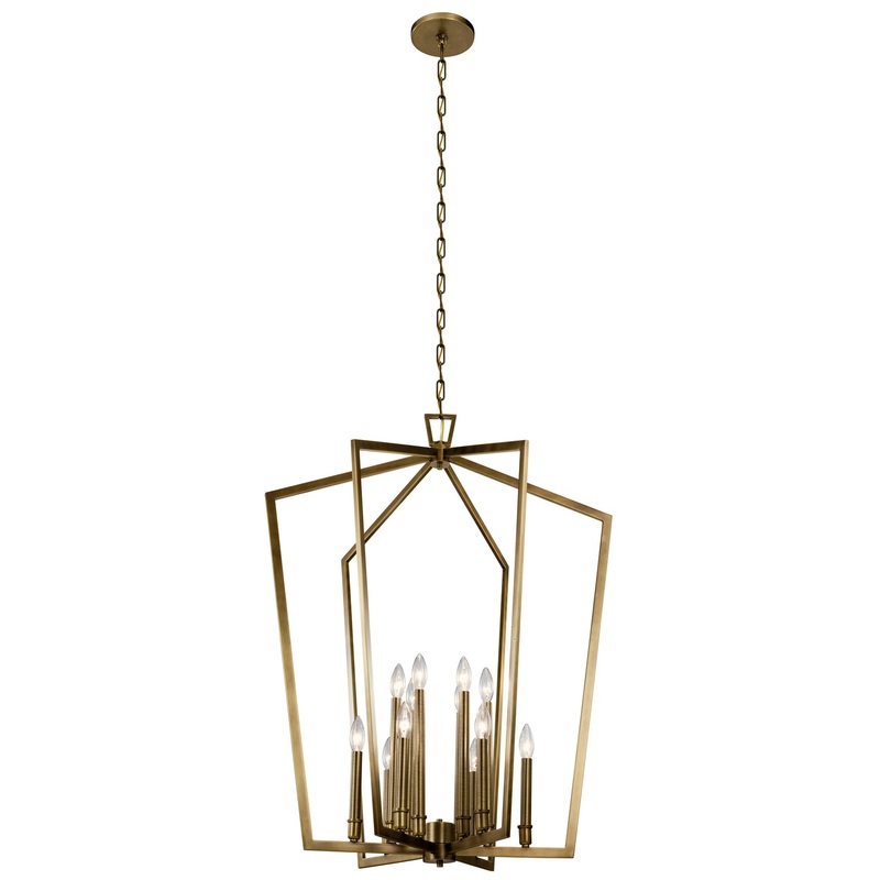Kichler 43496NBR 12 Light Foyer Chandelier, Natural Brass