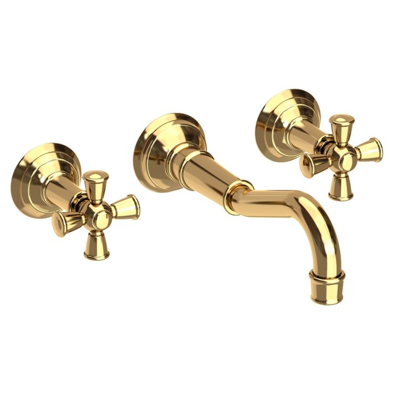 Lavatory Trim Jacobean Wall Mount 2 Cross Polished Brass Uncoated Living ADA Low Arc 1.2 Gallons per Minute