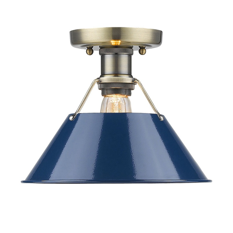Orwell AB Flush Mount in Aged Brass with Navy Blue Shade