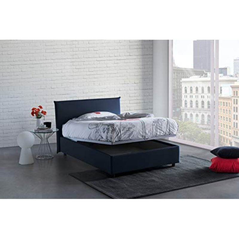 Talamo Italia Letto contenitore Una piazza e mezza Anna, Made in Italy, Letto con rivestimento in tessuto, Apertura frontale, adatto per materasso cm 120×190, Blu