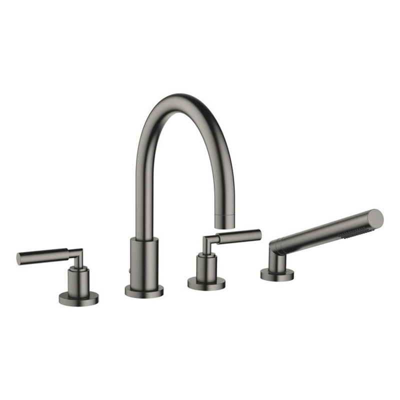 Tub Filler TARA Mixer for Deck Mount with Handshower 2 Lever ADA Brushed Dark Platinum