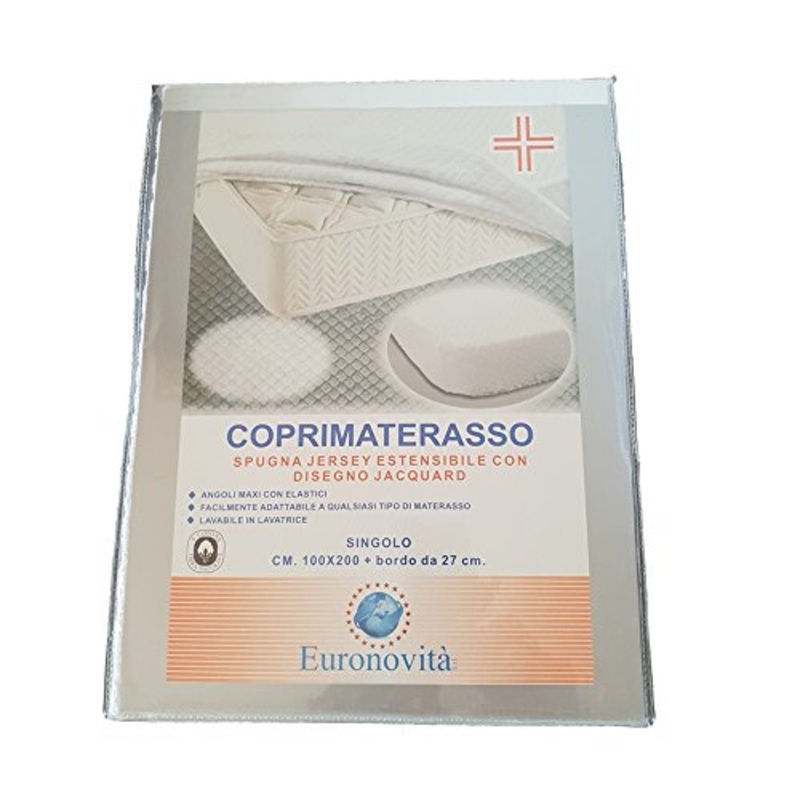 Euronovit EN-221787 Coprimaterasso Singolo con Angoli Estensibili Cotone 200 x 90 x 27 cm Bianco