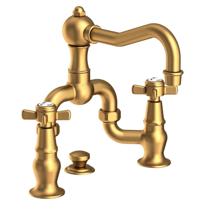 Lavatory Faucet Fairfield Bridge 8 to 9-3/4 Inch Spread 2 Cross ADA WaterSense Satin Bronze PVD 1.2 Gallons Per Minute Brass Pop Up Spout Reach 7-3/16 Inch