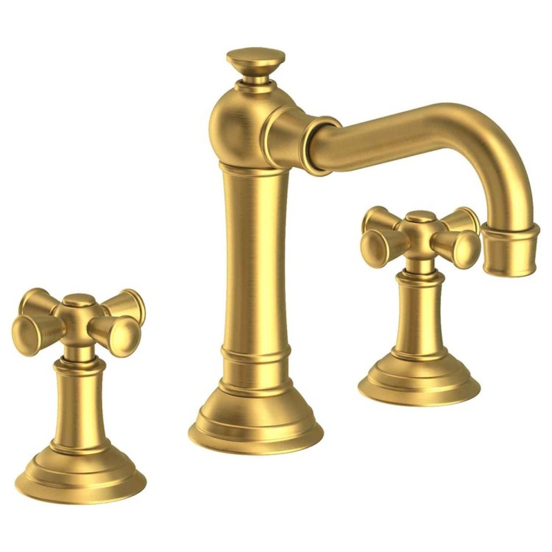 Lavatory Faucet Jacobean Widespread 8 to 20 Inch Spread 2 Cross ADA Satin Brass PVD 1.2 Gallons per Minute Brass Spout Height 4-13/16 Inch
