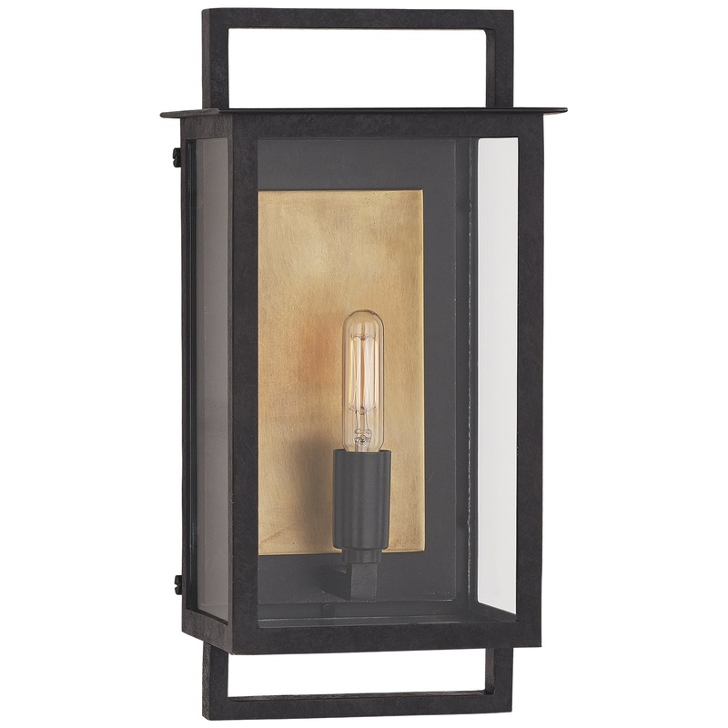 One Light Outdoor Wall Sconce from the Halle Collection in Aged Iron And Clear Glass Finish by Visual Comfort Signature