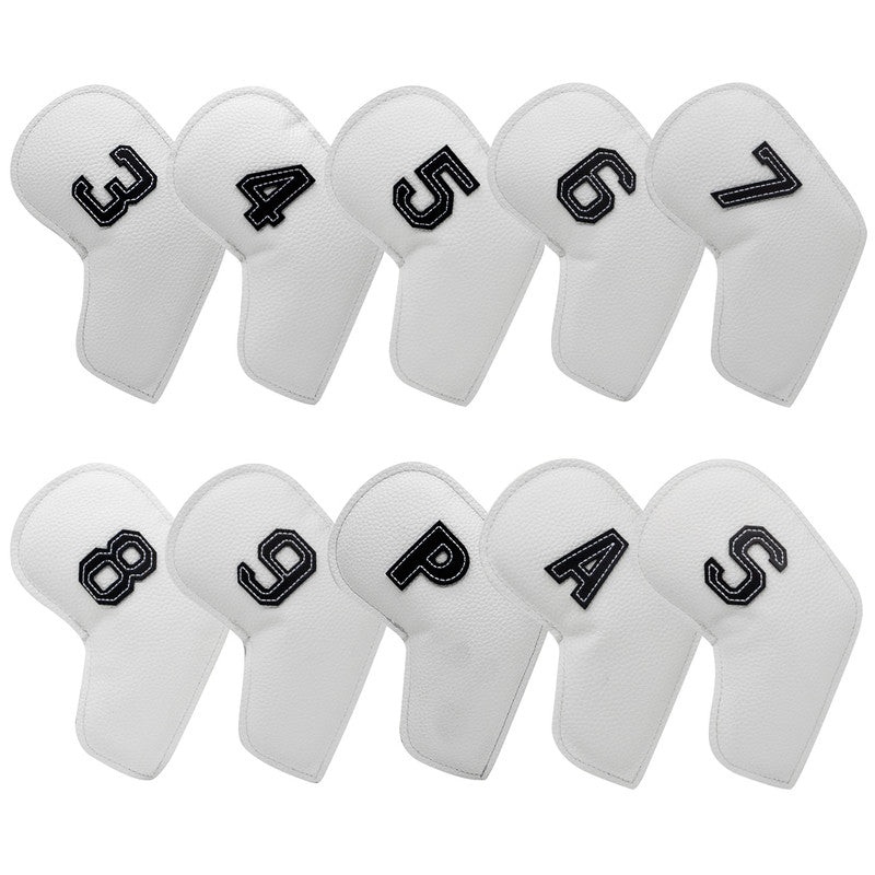 White Golf Iron Head Covers Set of 10 – Waterproof PU Leather Club Protectors with Embroidered Numbers (3-9, P, A, S)