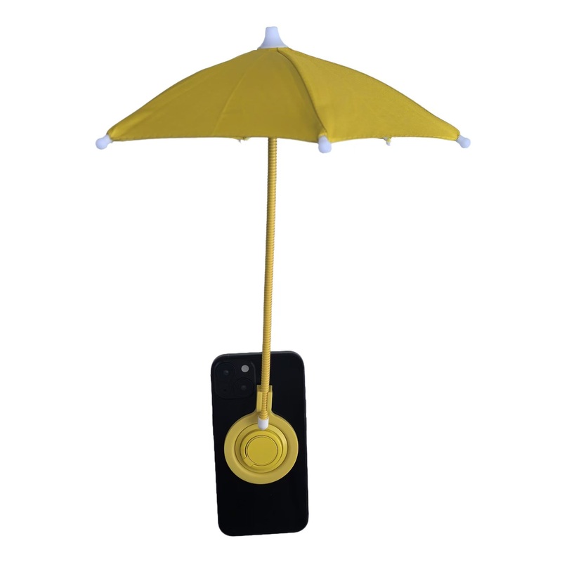 Yellow Magnetic Phone Umbrella Sun Shade – Clear Outdoor Screen Visor, Anti-Glare Mini Parasol for iPhone