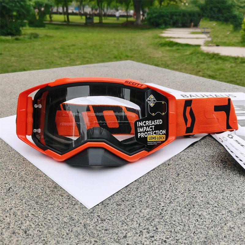 Performance Motocross & Off-Road Goggles – Increased Impact Protection with Lens Lock System(Orange frame transparent film)