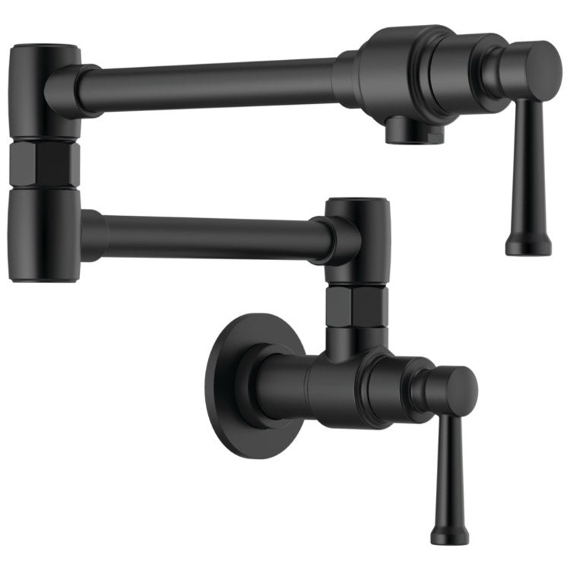 Pot Filler Artesso Wall Mount Cold Water Only 1 Lever ADA Matte Black Dual Jointed Swivel
