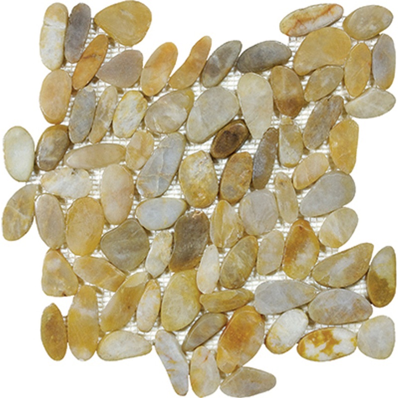 Zen Tonga Sunset ( Aka Golden ) Flat Polished Pebble Mosaics. 1 Sheet = Sq. Ft. (76-357)